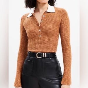 LOFT Tan Button Down Shirt with White Collar